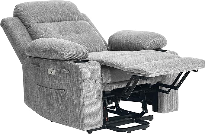 Power Lift Recliner Chair for Elderly with Massage &amp HeatLinen-Cotton Electric Recliner with USB Ports Cup Holders Side Pockets Lift Chair for Living Room Bedroom