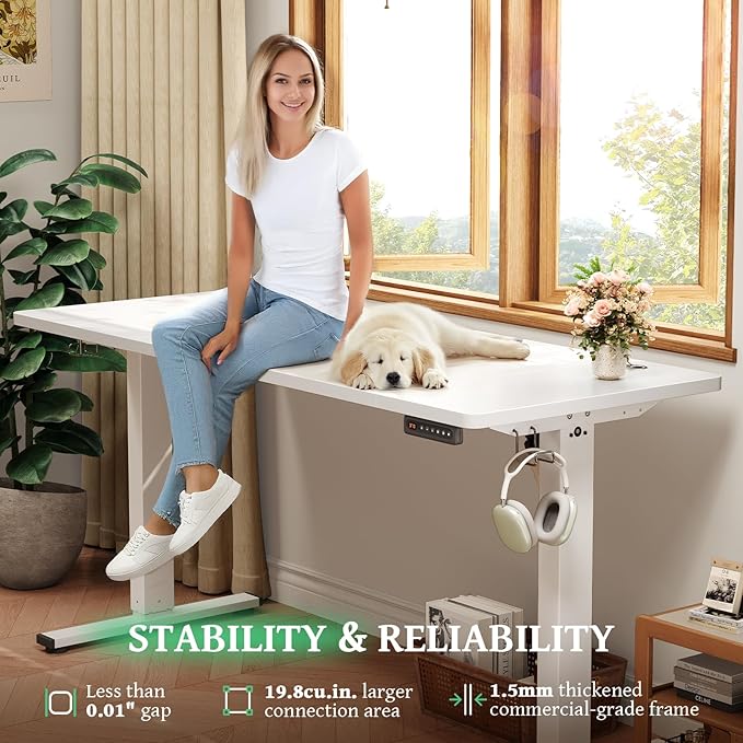 Electric Standing Desk Adjustable - 48 x 24 Inch Sit Stand up Desk with 0.8 Inch Thick Tabletop - Adjustable Height Table with 3 Memory Preset Cable Management for Home Office