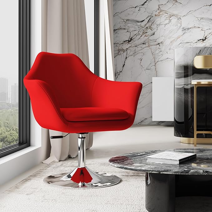 Manhattan Comfort Kinsey Adjustable Swivel Accent Chair Set of 1 with 360° Turn Upholstered in Wool Blend Polished Chrome Base Ergonomic Design for Living Room &amp Home Office 300 Lbs Capacity