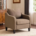 Accent Chair Brown Mid Century Modern Arm Chair Fine Linen Fabric Upholstered Armchair with Scooped Arms Comfy Reading Chair for Living Room Bedroom Office Apartment