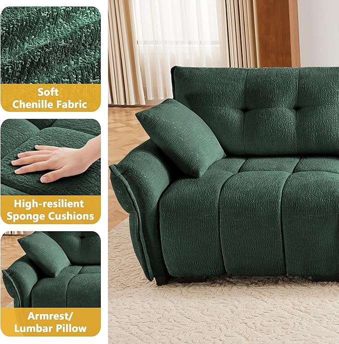 mikibama Ottoman Upholstered Couches Ottoman for Modular Sectional Sofa for Small SpceLiving Room Bedroom Apartment Office (Green-Chenille)