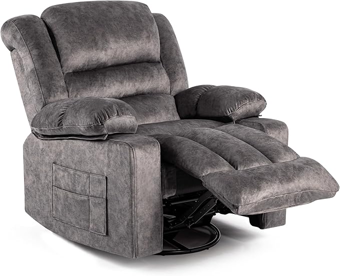 Recliner Chair Rocker Modern Ergonomic Lounge 360 Degree Swivel Single Sofa Seat Living Room Lounge Recliners (360 Swivel Dark Gray A - Flannel)