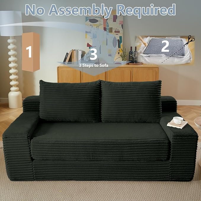 70.87 Loveseat Sofa Comfy Deep Seat Sofa Bed Modern Small Corduroy Couch for Living Room Bedroom Apartment Home Office No Assembly Grey