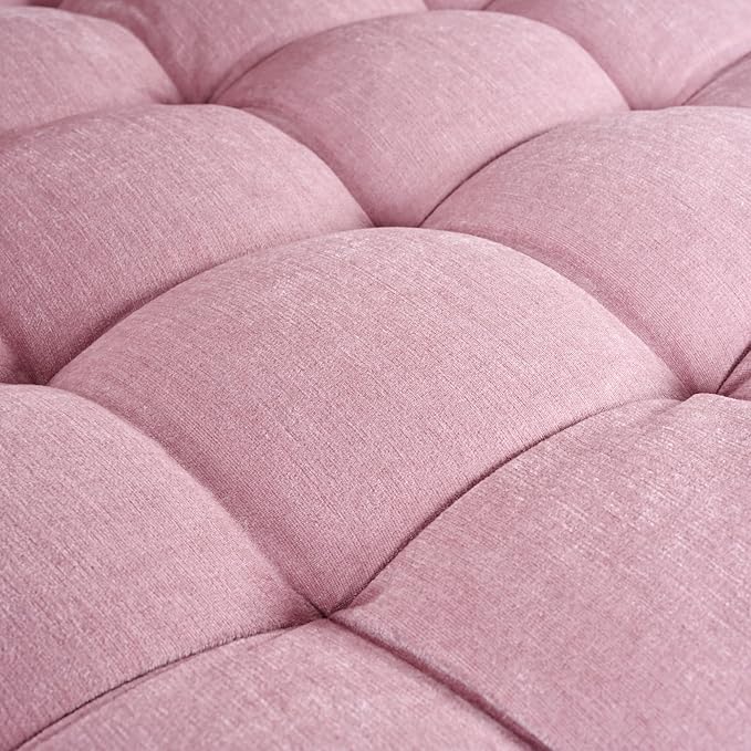 Merax 55 Modern Chaise Lounge Sofa Bed Chenille Upholstered Couch with Tufted Seat and Removable &amp Adjustable Pillows for Living Room Pink