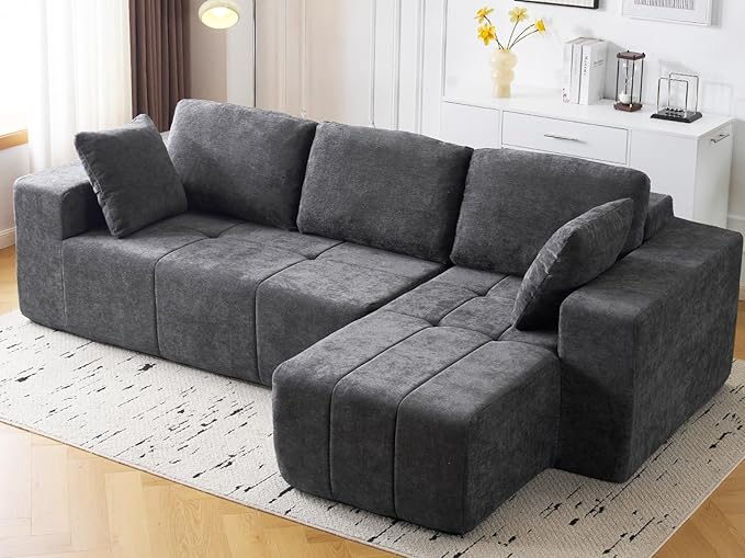 Cloud Modular Sectional Sofa Chenille Upholstered L-Shape Boneless Couch with Right Facing Chaise Sturdy Frame &amp Soft Deep Seat CushionsSectional Couch for Living Room No Assembly Grey