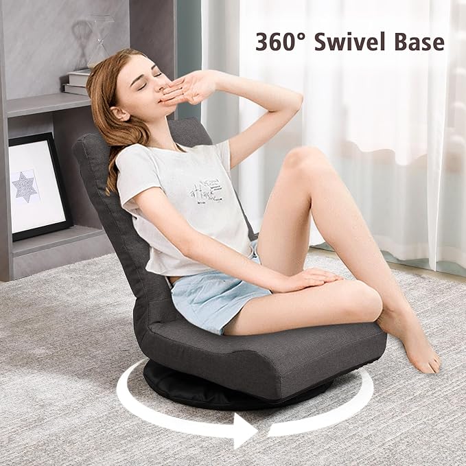 Swivel Floor Chair for TeensMultipurpose Gaming Chair Rocker for TV Reading Playing Video Games Lumbar Support Adjustable Foldable Backrest (Brown)