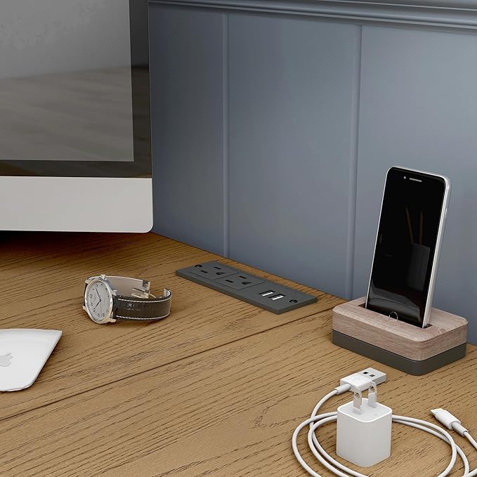 24/7 Shop at Home Monier Farmhouse Metal 2 Shelves Corner Computer Desk with USB Port Power Outlet 1 Drawer for Workstation Home Office Study Room Oak Brown