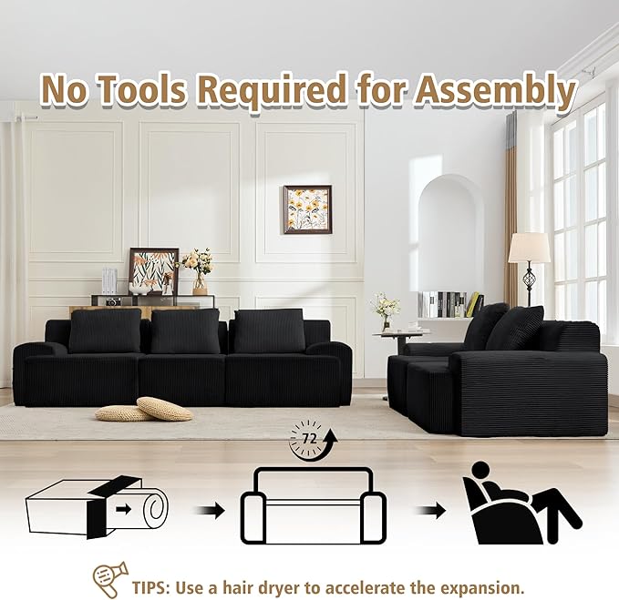 KIGOTY Modular Sectional Sofa Set 5 Pcs Comfy Cloud Sectional Couch with Deep Seat Modern Boneless Couch for Living Room No Assembly RequiredBlack