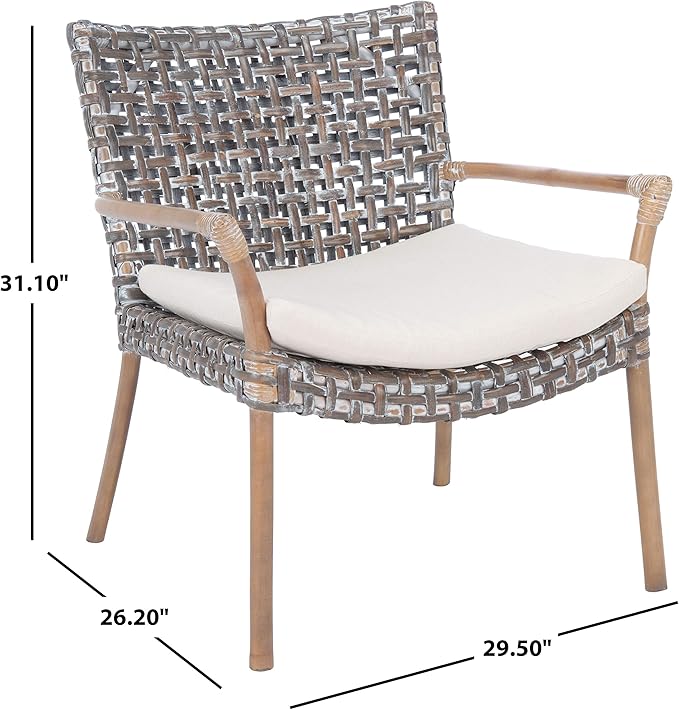 SAFAVIEH Home Collection Collette Grey Rattan Cushion Accent Chair White Washed/White