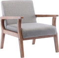 Wahson Comfy Living Room Chairs Linen Upholstered Accent Chairs Farmhouse Armchairs with Natural Wood Frame Oversized Decorative Chair for Bedroom Grey