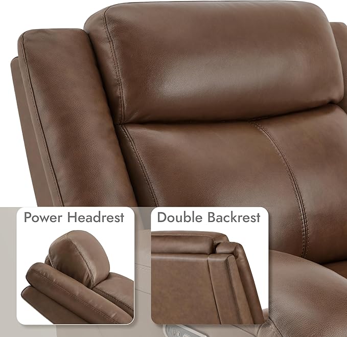 Watson &amp Whitely Genuine Leather Power Recliner Chairs for Adults Wall Hugger RV Recliner with Power Headrest &amp Charging Ports Electric Recliner Sofa Chair for Living Room Cafe