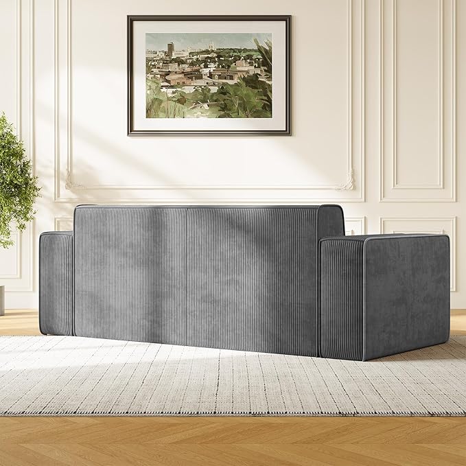 PUREMIND 3 Seater Sofa in a Box 76 Modern Corduroy Sofa Couch with Widen Armrest Comfy Deep Seat Couches for Living Room Apartment Grey