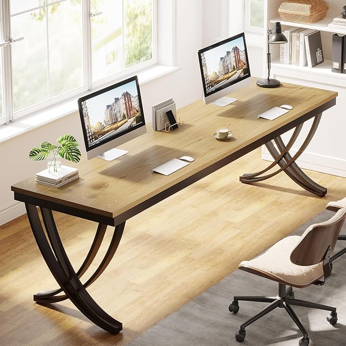 Tribesigns 2 Person Office Computer Desk 78.7-Inch Extra Long Desk Large Double Desk for Two People Workstation Work Desk for Home Office with Stylish Legs (Natural)