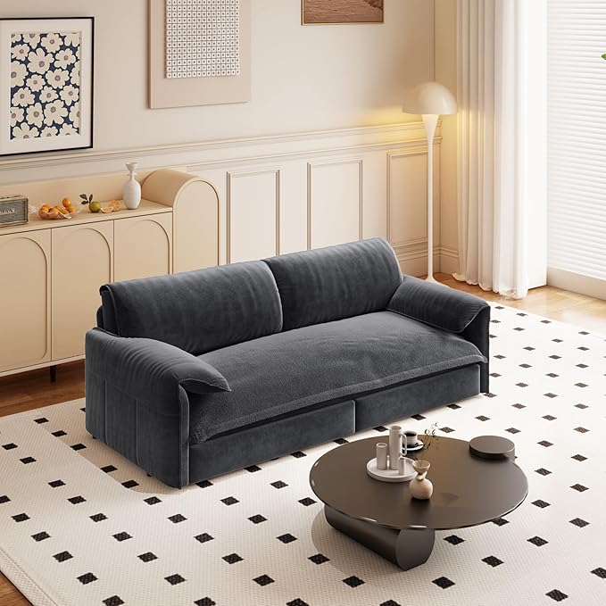 3 in 1 Convertible Queen Sleeper Sofa Bed Comfy Pull Out Futon Couch Bed 66 Modern Velvet Recliner Loveseat Sofa Multi-Functional Grey Cloud Couch for Living RoomApartmentOffice (Grey 66)