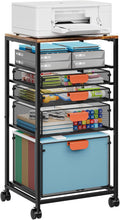 Marbrasse Rolling File Cart with 4 Storage Drawers Mobile File Cabinet on Lockable Wheels Hanging Filing Cabinet Organize Under Desk Utility Cart for Home Office - Dark Brown