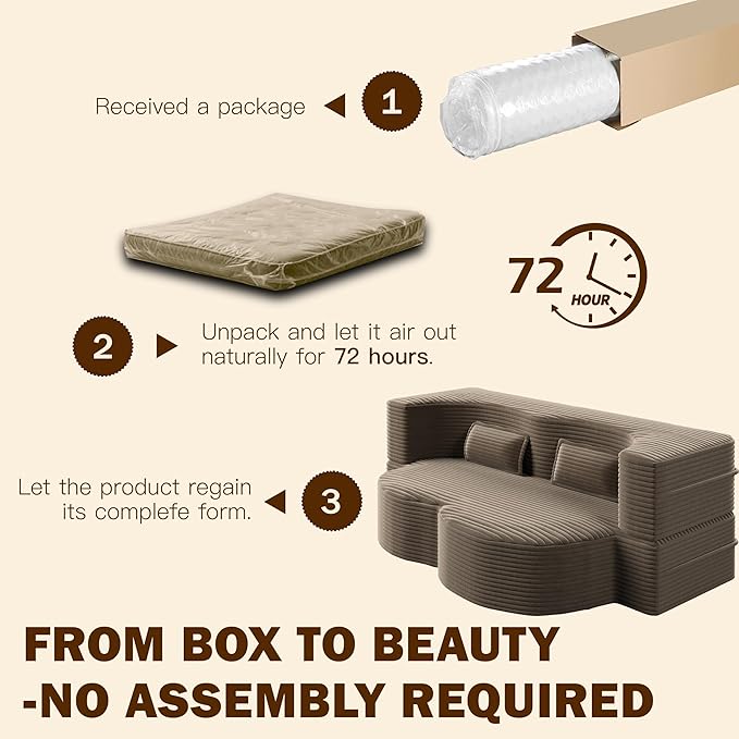 JOYBASE 78in Sofa Couch Convertible Oversized Cloud Loveseat Minimalist Sleeper Sofa Bed for Living Room Apartment Office No Assembly Required (Coffee Corduroy)