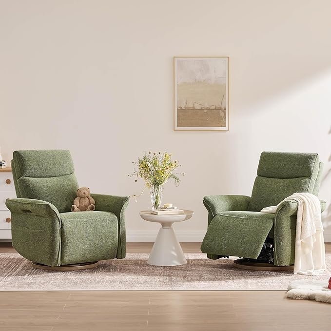 CHITA Power Recliner Chair Electric Triple-Motor Swivel Glider Nursery Rocking Chair with Adjustable Power Headrest and Lumbar Support GREENGARD Gold Certified Solid Wood Base Forest Green