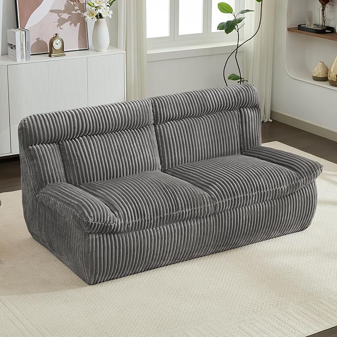 82 Boneless Corduroy Loveseat Sofa for Living Room Oversized Cloud 2-Seater Couch with Deep Seat Comfy Corduroy Couches Sofa with Memory Foam Grey Love Seat Couch No Assembly Required
