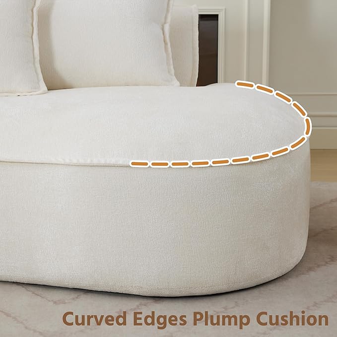 Modern Luxurious Oversized Boneless Couches Sectional Curved Sofa with 6 Pillows L-Shape Boneless Couch with Deep Seat High-Density Memory Foam No Assembly Required Chenille (White)