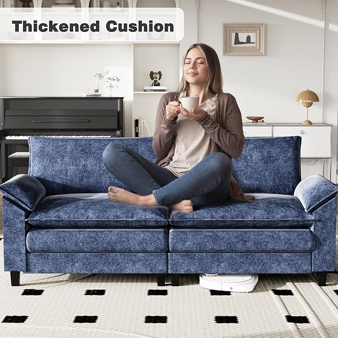 Flamaker Modular Sectional Loveseat Sofa Couch Fabric Small Love-Seat Sofa Cloud Couch with Comforts 2-Seat Sectional Sofa Couches for Apartment Bedroom Small Space(Blue)