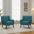 Accent Chair Mid-Century Modern Fabric Chairs with Arms for Living Room Comfy Upholstered Club Single Sofa Armchair for Bedroom Waiting Room with Solid Wood Frame (Fabric Turquoise Set of 2)