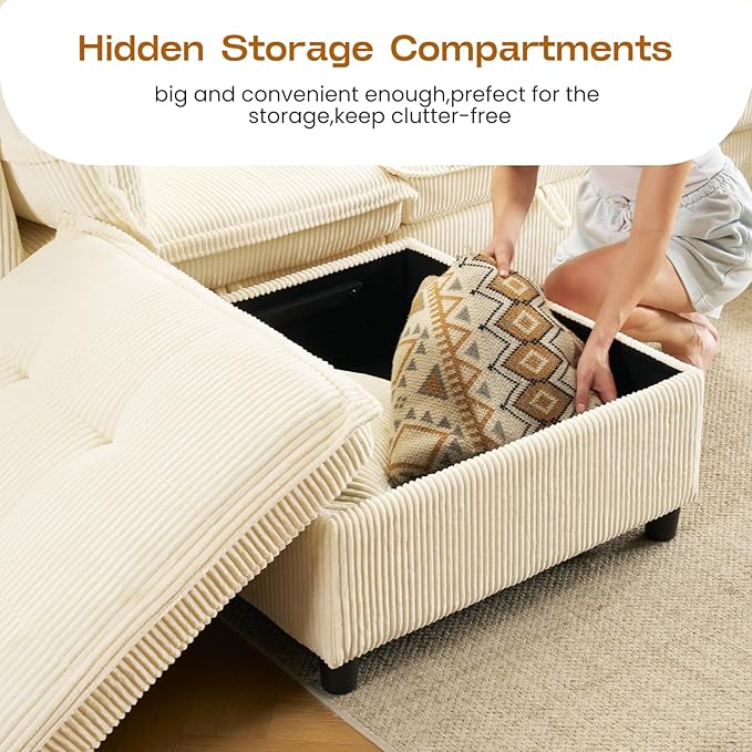 Modular Sectional Sofa 102.5 L-Shaped Cloud Couch with Storage 4-Seater Deep Seat Couch with Tufted Cushions &amp Removable Pillows Comfy Corduroy Couches for Living Room Beige | Modern couch