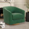 Swivel Barrel Accent Chair with Solid Wood Base Round Velvet Living Room Arm Chairs Modern Upholstered Comfty Reading Nook Chairs for Bedroom Club Armchair Single Sofa Side Chair Green