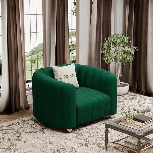 42 Velvet Sofa Chair for Living Room Modern Single Sofa with Gold Metal Sphere Legs (Green-1 Seater)