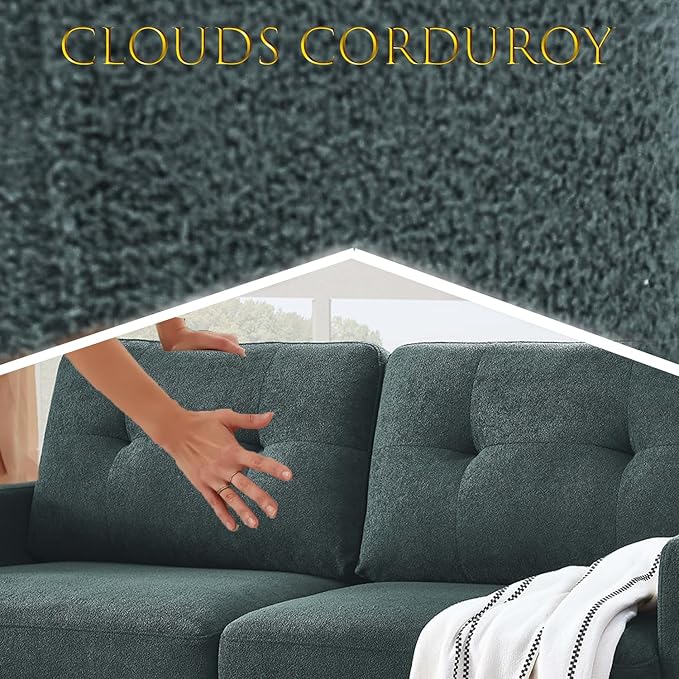 67 Green Loveseat Sofa Mid Century Modern Love Seat Sofas and Comfy Corduroy Couches for Living Room Button Tufted Small Cloud Couch for Bedroom Office Apartment Small Space Easy Assembly (Green)