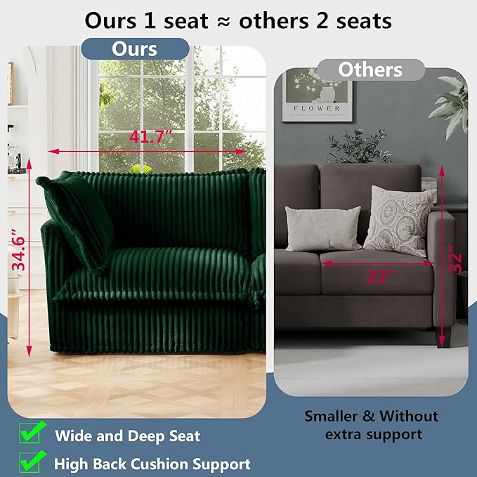 Aoowow Oversized Modular Sectional Sofa 120” Corduroy Comfy 3-Seat Sofa Couch Upholstered Deep Seat Couches with Big Toss Pillows for Living Room Apartment OfficeGreen-Corduroy