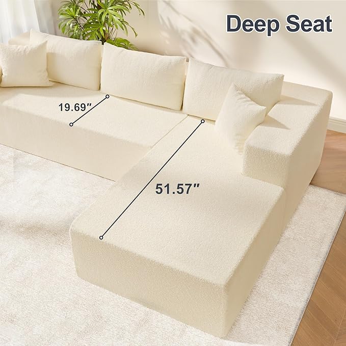 104 Sectional Couches for Living Room Modular Sectional Sofa with Deep Seat Cloud Couch for Living Room Bedroom L-Shape Couch with Chaise No Assembly Required (Plush Right Facing Chaise)