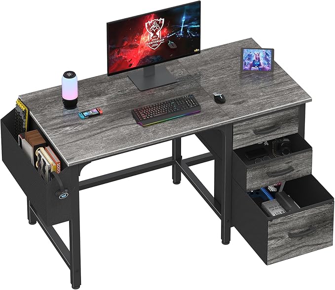 Lufeiya Computer Desk with File Drawers Cabinet 47 Inch Home Office Desks with Filing Cabinet for Small Space Gaming Study Writing Table PC Desks Gray