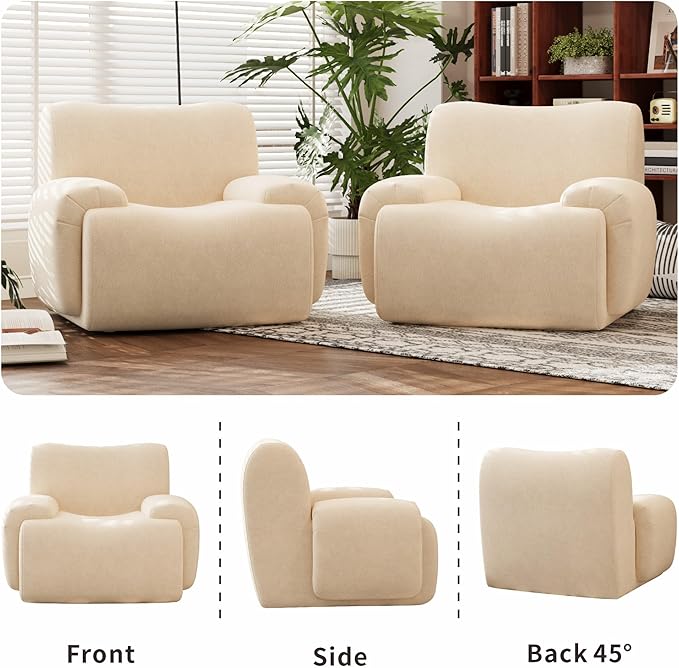 Chifee &amp Vingol Boneless Modern Accent Chair 42 Wide Upholstered Oversized Armchair Deep Seat Single Sofa Chairs Comfy Reading Lounge Chair for Living Room Bedroom Apartment2 PCS Beige