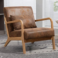 Minimalist Accent Chair Gold-Foiled Fabric Upholstered Mid-Century Modern Chair with Pillow Lounge Arm Chair with High Backrest Comfy Reading Chair for Living Room Balcony (Brown)