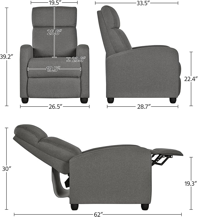 Yaheetech Fabric Recliner Sofa Reclining Upholstered Sofa with Pocket Spring Living Room Bedroom Home Theater Light Grey