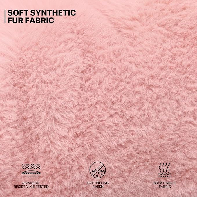 MoNiBloom Round Folding Faux Fur Saucer Chair for Bedroom Living Room Dorm Foldable Metal Frame Oversized Large Comfy Furry Padded Soft Cozy Moon Chair with Footrest Ottoman for Adults (Pink)