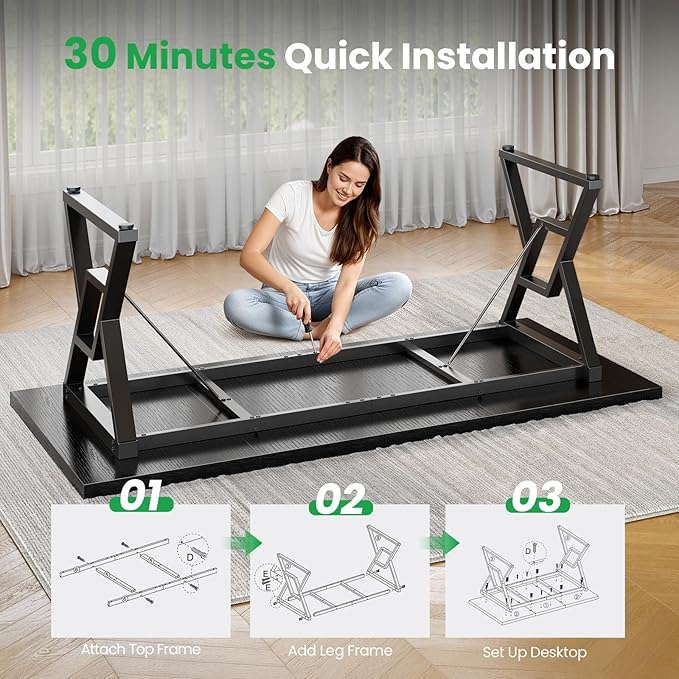63 Large Executive Desk - Computer Office Desk Workstation Modern Business Writing Table with Sturdy Metal Legs for Home Office (Black/Black)