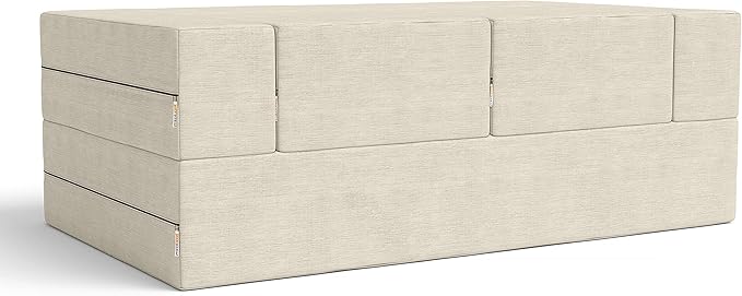 Jaxx Zipline Convertible Sleeper Loveseat &amp Ottomans Textured Microvelvet - Ivory