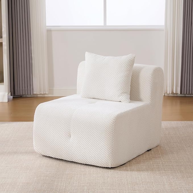 Folding Sofa Bed Convertible Floor Sleeper Chair Comfy Futon Floor Couch 2 in 1 Pull Out Single Boneless Sofa for Living Room Bedroom Removable Ottoman No Assemble Ivory