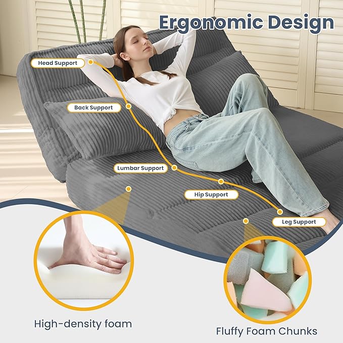 Convertible Folding Sofa Bed with Fixed FrameBoneless Couch Loveseat Sleeper with 5-Position Adjustable Backrest &amp Thickened CushionFuton Couch with 2 Pillows for BedroomSmall Spaces