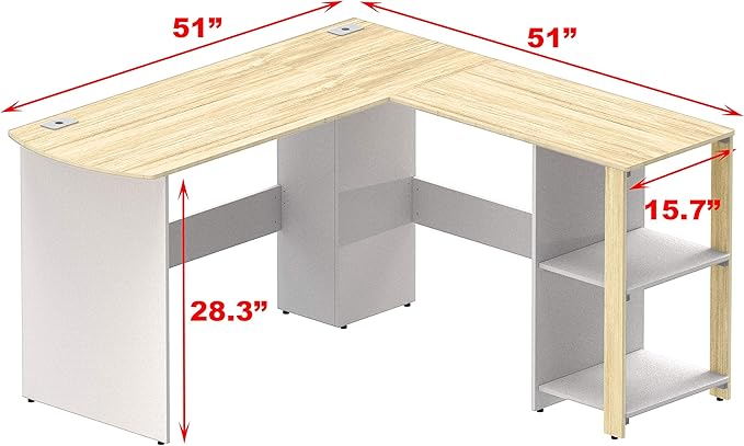 SHW 51 x 51 Inches L-Shaped Home Office Wood Corner Desk wtih Storage Oak