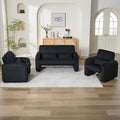 Corduroy Accent Living Room Sets Modern Upholstered Love Seat with 2 Accent Chairs Wide Comfy Leisure Chair Sets for Bedroom Office Black