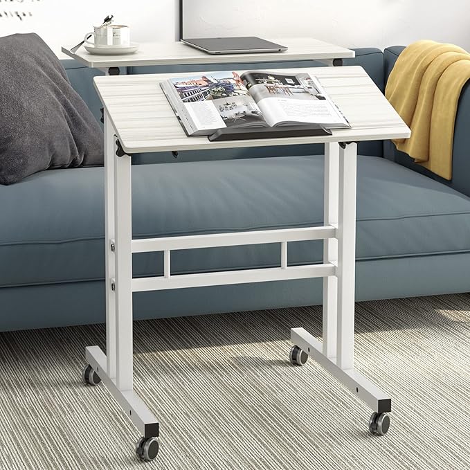 DlandHome Mobile Standing Desk - Adjustable Sit Stand Desk 23.6inches Table Workstation Maple