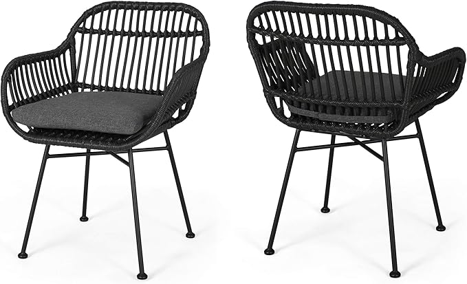 Christopher Knight Home Rodney Indoor Woven Faux Rattan Chairs with Cushions (Set of 2) Dark Gray Finish