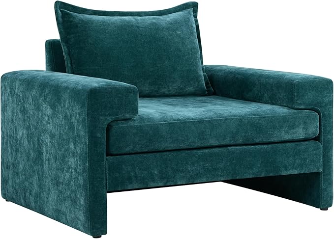 Merax 40.9 Chenille Upholstered Armchair Accent Chair with Wide Armrests Thick Cushion Ergonomic Back Support for Living Room Bedroom or Office Green