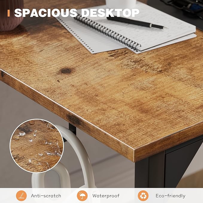 Shahoo 40 Inch Computer Desk Wood Modern Simple PC Home Office Table for Small Spaces with Storage Bag and Headphone Hook for Home Office Study Writing Rustic Brown