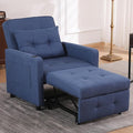 3 in 1 Chair with Pull-Out Sofa Convertible Slip On Sleeping Armrest Sofa Chair with Storage Pockets and Adjustable Backrest Comfortable Folding Seat for Bedroom Bed (Dark Grey) (Blue)