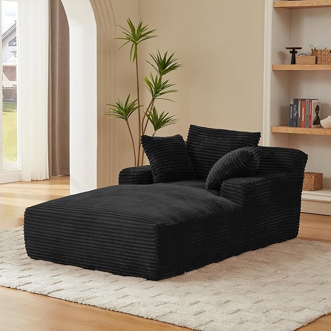 KEIKI 78.7 Corduroy Chaise Lounge Chair Indoor Oversized Cloud Couch with 3 Pillows No Assembly Deep Seat Sleeper Sofa for Home Office &amp Creative Spaces