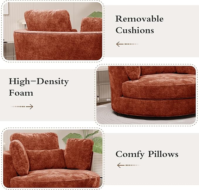 Chifee &amp Vingol Swivel Accent Chair with Ottoman 50.2 Round Swivel Chair Storage Ottoman &amp Pillows 360° Barrel Chair for Living Room Bedroom OfficeChenilleTerracotta