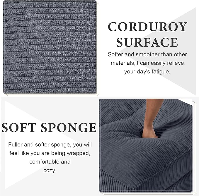 Yoglad 121.65'' U Shaped Modular Sectional Sofa Cozy Oversized Corduroy Couch with Dual-Sided Storage 6-Seater Sofa with Ottomans for Living Room Bedroom Apartment Office (Grey)